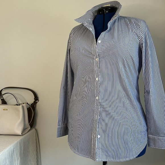 august silk Tops - Tailored shirt, Blue/White mini stripe, Size 14